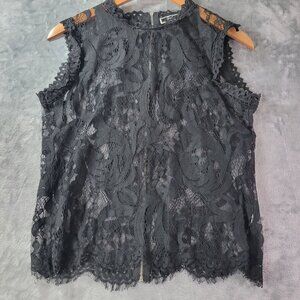 Vivid Womens Black Lace Sleeveless Top S Sheer Floral Gothic Romantic Vintage
